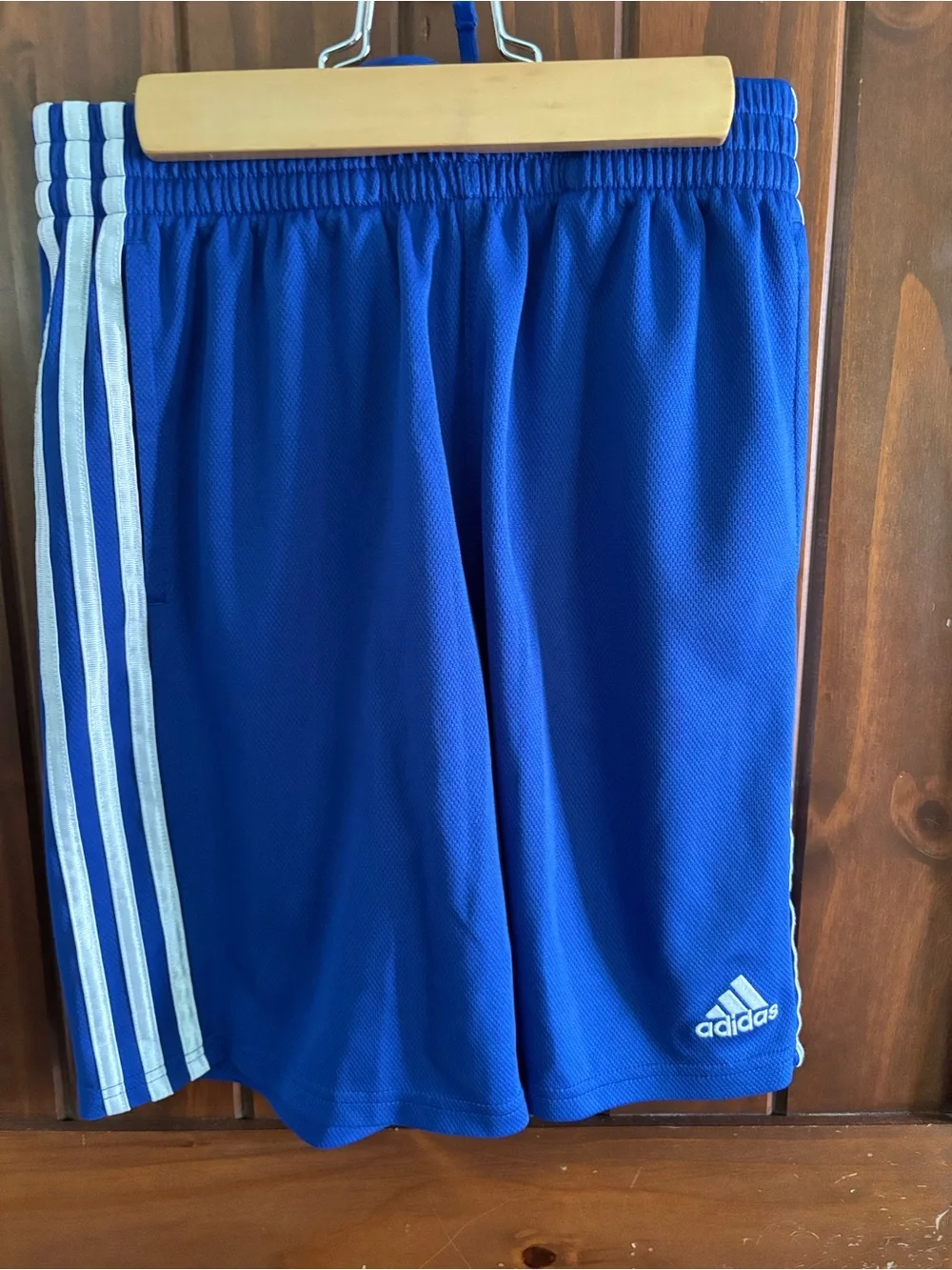 Adidas Royal Blue Athletic Shorts with White Stripes